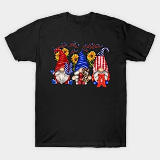 4th Of July Patriotic Gnomes Sunglasses American Fireworks T-Shirt